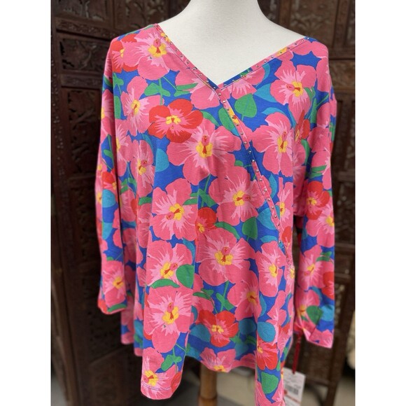 Ruby Rd Floral Shirt Womens Plus Size 2X Tropical Vacation 3/4 Sleeves Stretch - Picture 1 of 8